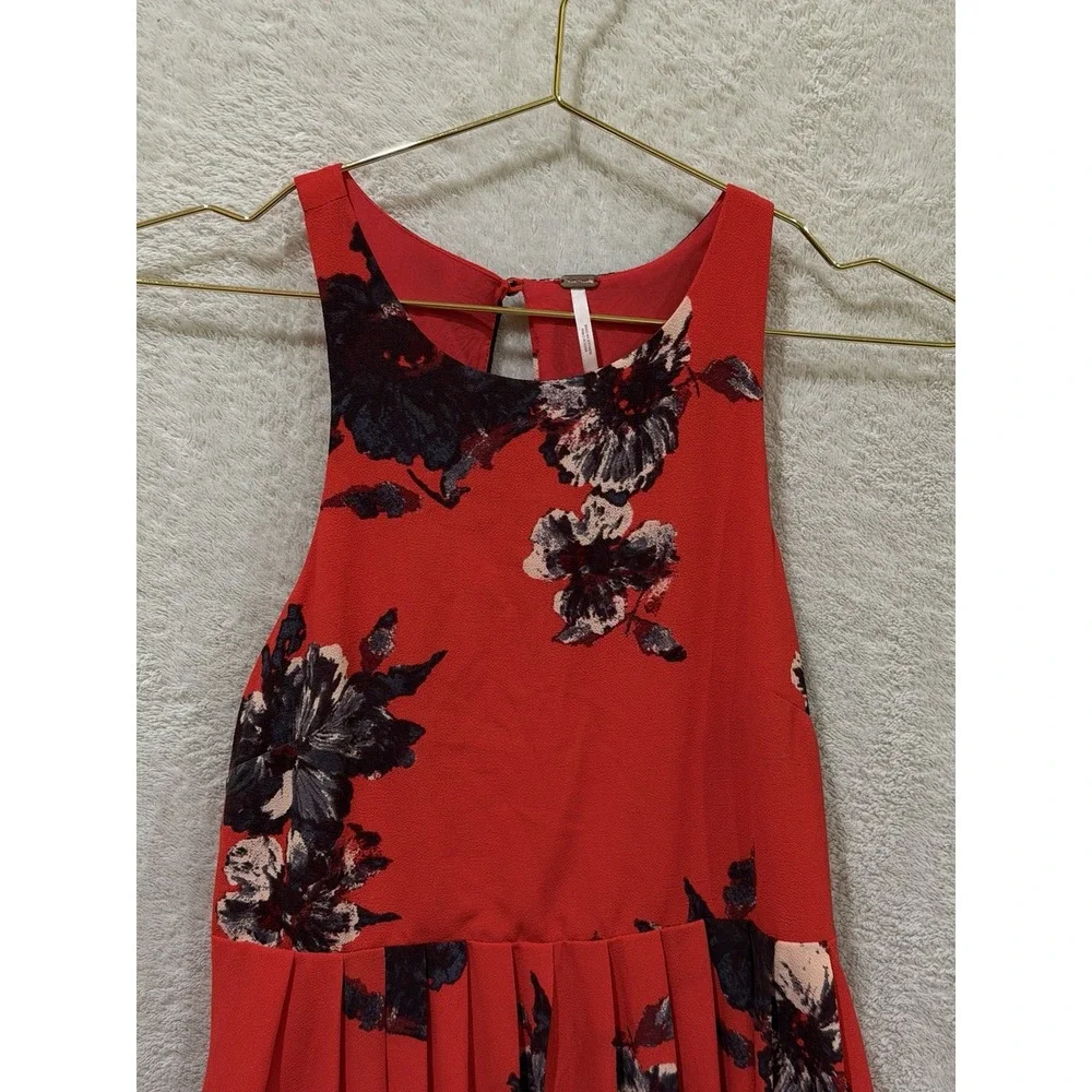 Free People Cloud Combo Floral Flutter By Dress Women Sz 0 Pleated OB420184 Red